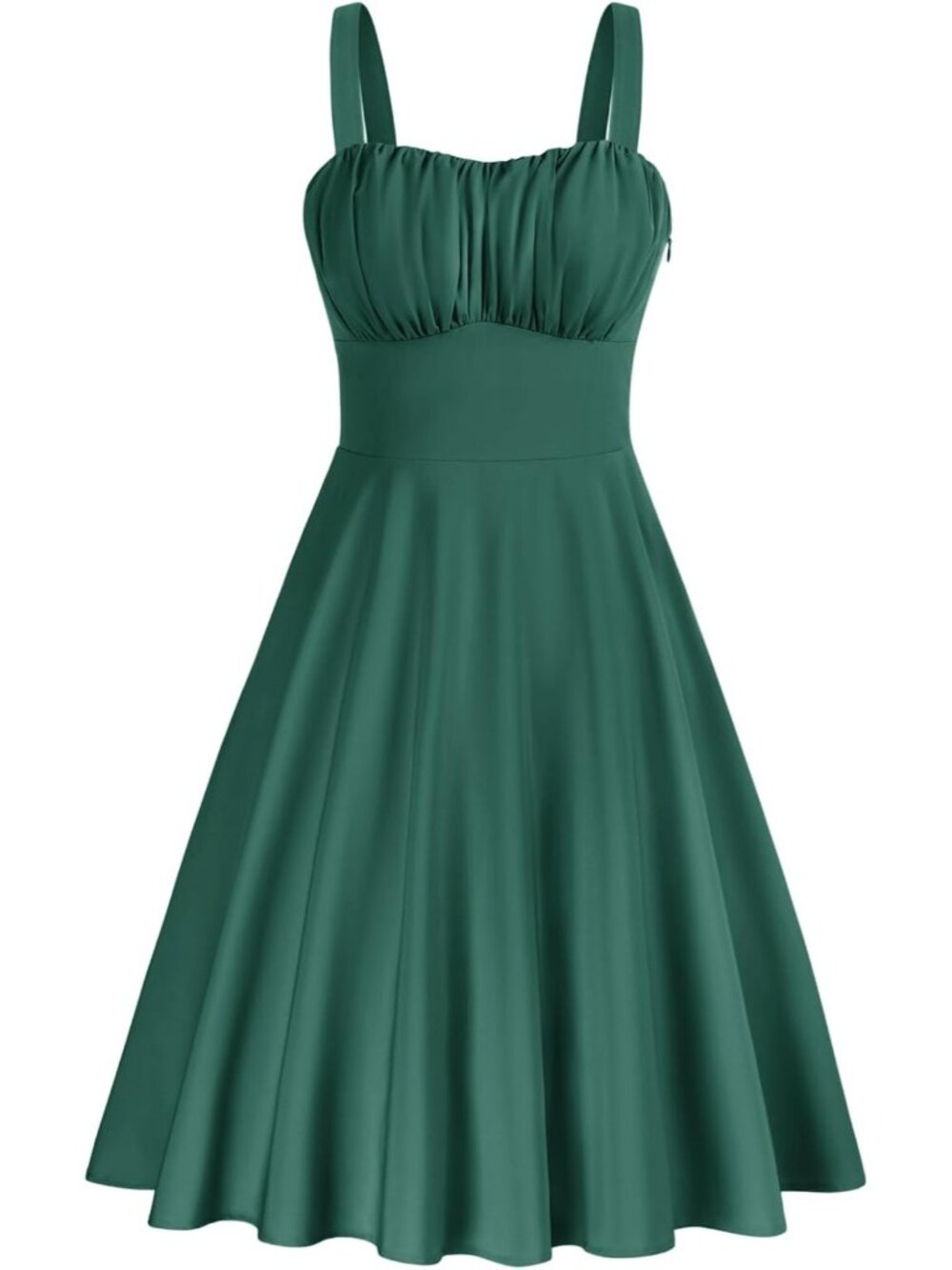 Women's Dark Green Spaghetti Strap Sleeveles A-line Midi Cocktail Party Dresses